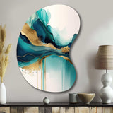 Teal And Gold Abstract Expression II - Asymmetric Metal Wall Art