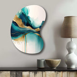 Teal And Gold Abstract Expression II - Asymmetric Metal Wall Art