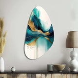 Teal And Gold Abstract Expression II - Asymmetric Metal Wall Art