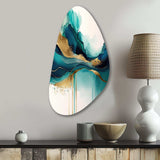 Teal And Gold Abstract Expression II - Asymmetric Metal Wall Art