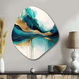 Teal And Gold Abstract Expression II - Asymmetric Metal Wall Art