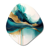 Teal And Gold Abstract Expression II - Asymmetric Metal Wall Art