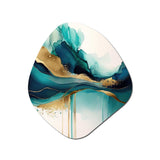 Teal And Gold Abstract Expression II - Asymmetric Metal Wall Art