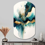 Teal And Gold Abstract Expression III - Asymmetric Metal Wall Art