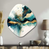 Teal And Gold Abstract Expression III - Asymmetric Metal Wall Art