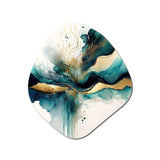 Teal And Gold Abstract Expression III - Asymmetric Metal Wall Art