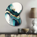 Teal And Gold Abstract Expression IV - Asymmetric Metal Wall Art