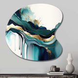 Teal And Gold Abstract Expression IV - Asymmetric Metal Wall Art