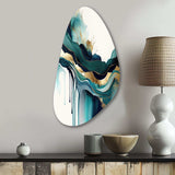 Teal And Gold Abstract Expression IV - Asymmetric Metal Wall Art