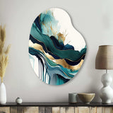 Teal And Gold Abstract Expression IV - Asymmetric Metal Wall Art