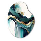 Teal And Gold Abstract Expression IV - Asymmetric Metal Wall Art