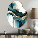 Teal And Gold Abstract Expression IV - Asymmetric Metal Wall Art