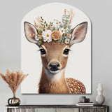 Cute Baby Deer With Floral Crown I - Asymmetric Metal Wall Art