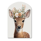 Cute Baby Deer With Floral Crown I - Asymmetric Metal Wall Art