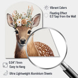 Cute Baby Deer With Floral Crown I - Asymmetric Metal Wall Art