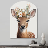 Cute Baby Deer With Floral Crown I - Asymmetric Metal Wall Art