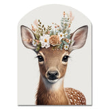 Cute Baby Deer With Floral Crown I - Asymmetric Metal Wall Art