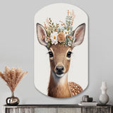 Cute Baby Deer With Floral Crown I - Asymmetric Metal Wall Art