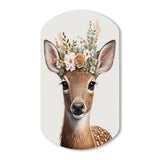 Cute Baby Deer With Floral Crown I - Asymmetric Metal Wall Art