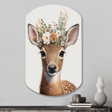 Cute Baby Deer With Floral Crown I - Asymmetric Metal Wall Art