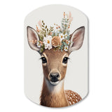 Cute Baby Deer With Floral Crown I - Asymmetric Metal Wall Art