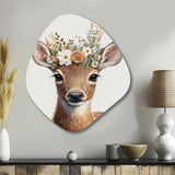 Cute Baby Deer With Floral Crown I - Asymmetric Metal Wall Art