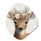 Cute Baby Deer With Floral Crown I - Asymmetric Metal Wall Art