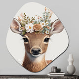 Cute Baby Deer With Floral Crown I - Asymmetric Metal Wall Art