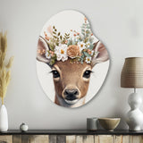 Cute Baby Deer With Floral Crown I - Asymmetric Metal Wall Art