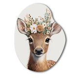 Cute Baby Deer With Floral Crown I - Asymmetric Metal Wall Art