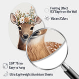 Cute Baby Deer With Floral Crown I - Asymmetric Metal Wall Art