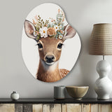 Cute Baby Deer With Floral Crown I - Asymmetric Metal Wall Art