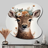 Cute Baby Deer With Floral Crown II - Asymmetric Metal Wall Art