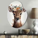 Cute Baby Deer With Floral Crown II - Asymmetric Metal Wall Art