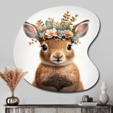 Cute Baby Rabbit With Floral Crown I - Asymmetric Metal Wall Art