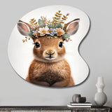 Cute Baby Rabbit With Floral Crown I - Asymmetric Metal Wall Art