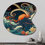 Japanese Landscape With Octopus V - Asymmetric Metal Wall Art