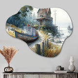 Calm Red Barn In Winter V - Asymmetric Metal Wall Art