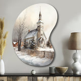 Church In Country During Winter IV - Asymmetric Metal Wall Art