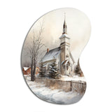 Church In Country During Winter IV - Asymmetric Metal Wall Art