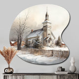 Church In Country During Winter IV - Asymmetric Metal Wall Art