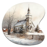 Church In Country During Winter IV - Asymmetric Metal Wall Art