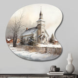 Church In Country During Winter IV - Asymmetric Metal Wall Art