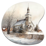 Church In Country During Winter IV - Asymmetric Metal Wall Art