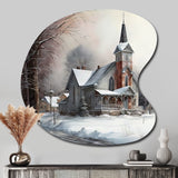 Church In Country During Winter V - Asymmetric Metal Wall Art