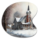 Church In Country During Winter V - Asymmetric Metal Wall Art