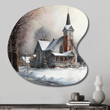 Church In Country During Winter V - Asymmetric Metal Wall Art