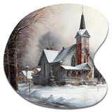 Church In Country During Winter V - Asymmetric Metal Wall Art