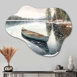 Winter Scene With Canoe IV - Asymmetric Metal Wall Art