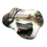 Fishing Boat In The River - Asymmetric Metal Wall Art